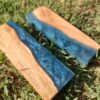 Knife Handle Scale Blanks from Spotted Gum with Steel Blue Resin - Set of 2